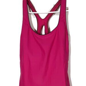 Speedo Womans Athletic top Size 10, Pink & Black. Build in Bra.